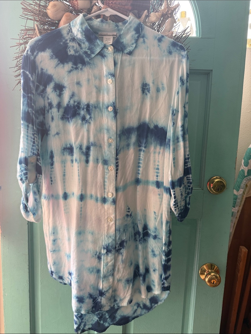 Mirror by B Darlin Blue Tie-Dye Button-Up long dress-Shirt